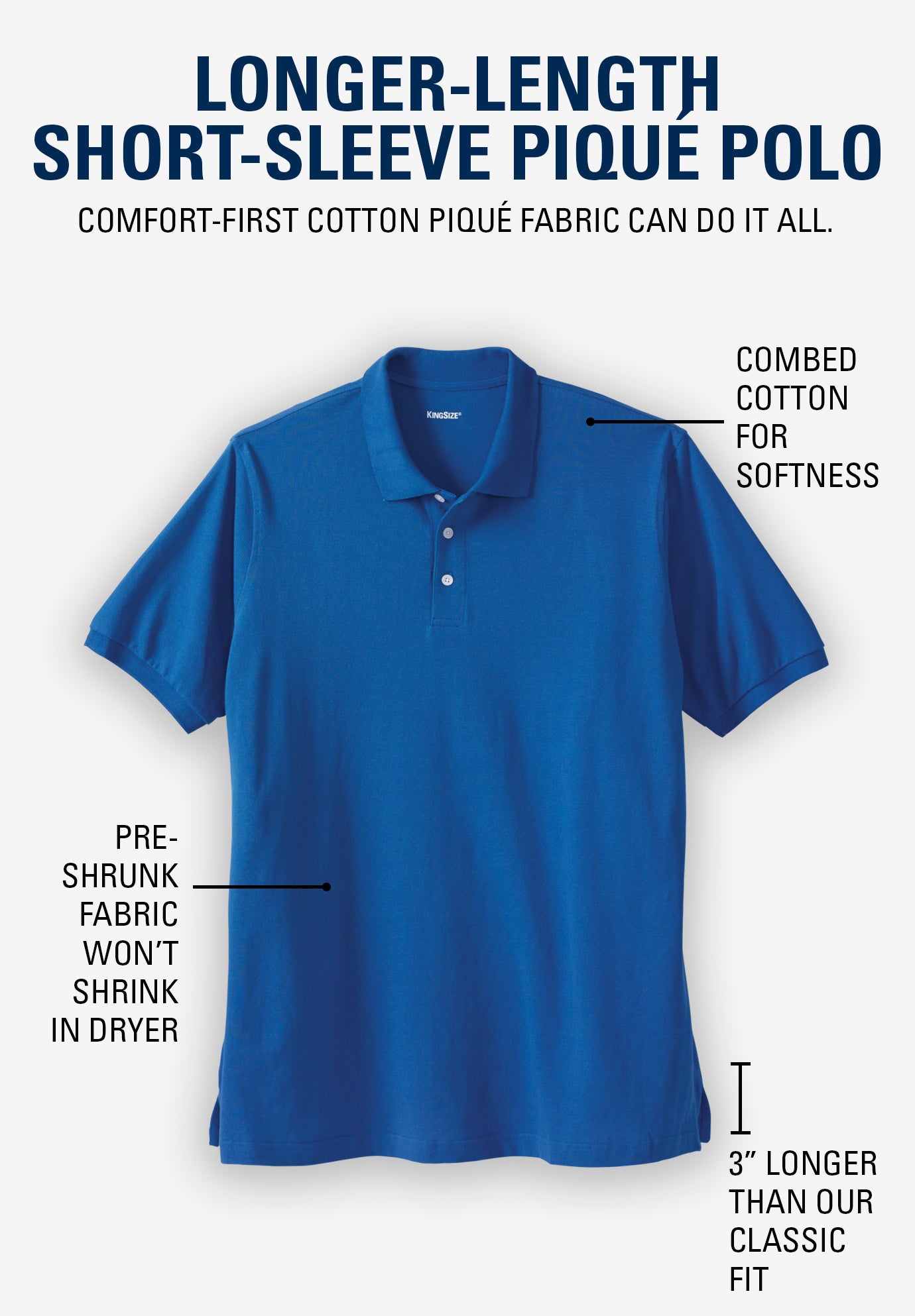Longer-Length Shrink-Less&trade; Cotton Polo Shirt image number 1