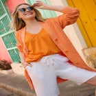 Shaker Button-Front Cardigan Sweater image number null