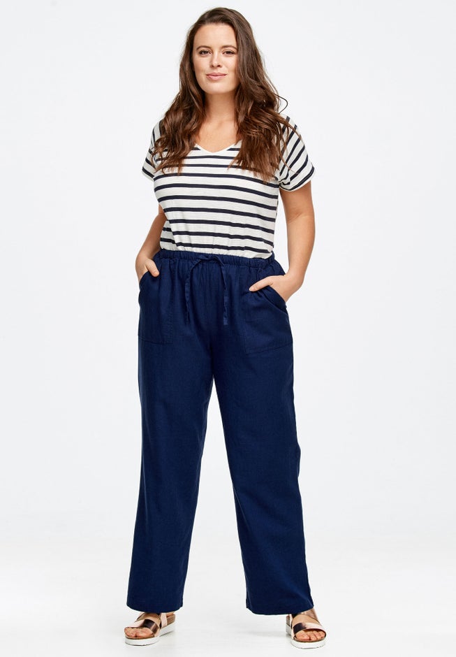Linen-Blend Elastic Waist Drawstring Relaxed Pant image number 3