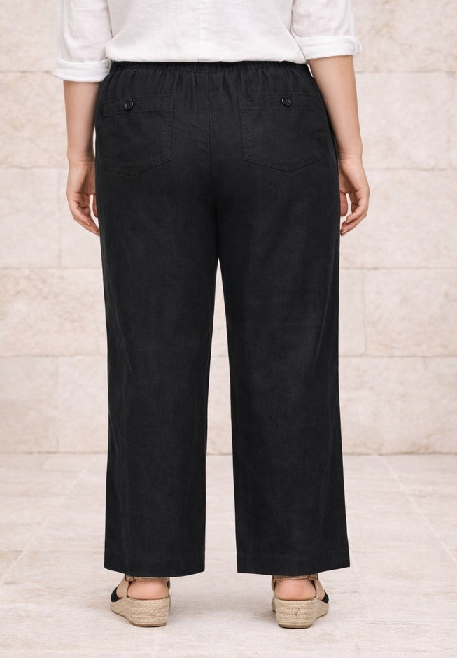 Linen-Blend Elastic Waist Drawstring Relaxed Pant image number 1