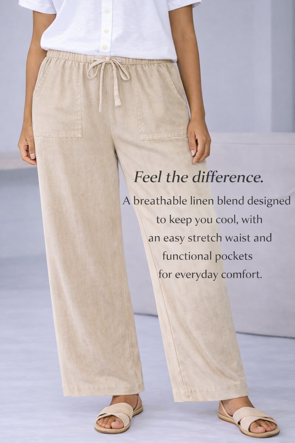 Linen-Blend Elastic Waist Drawstring Relaxed Pant image number 2