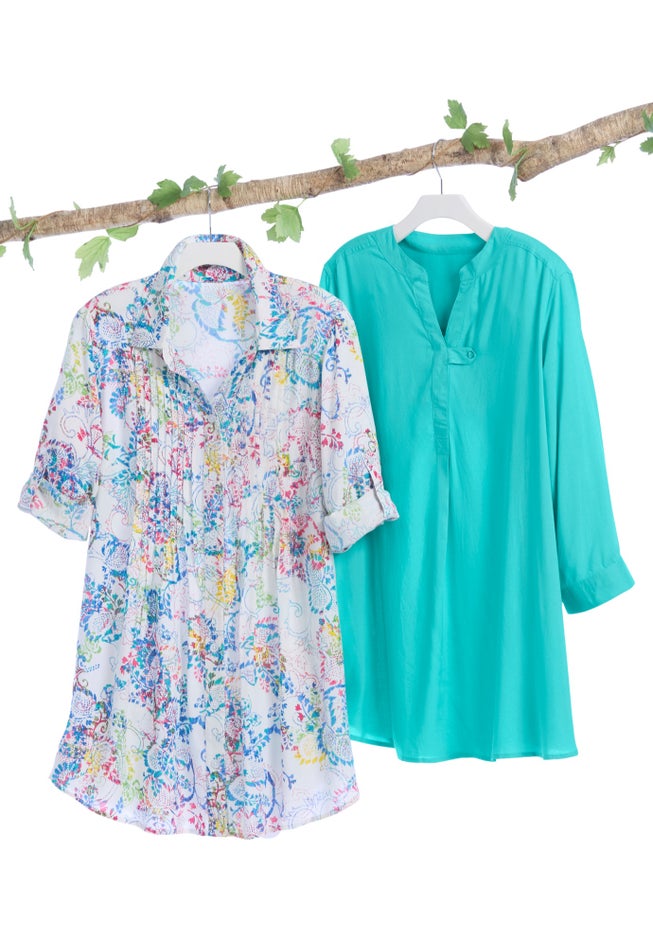 Rayon Three-Quarter Sleeve Effortless Tab-front Blouse image number 1