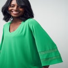 Stretch Knit Mesh Inset Sleeve Tunic image number null