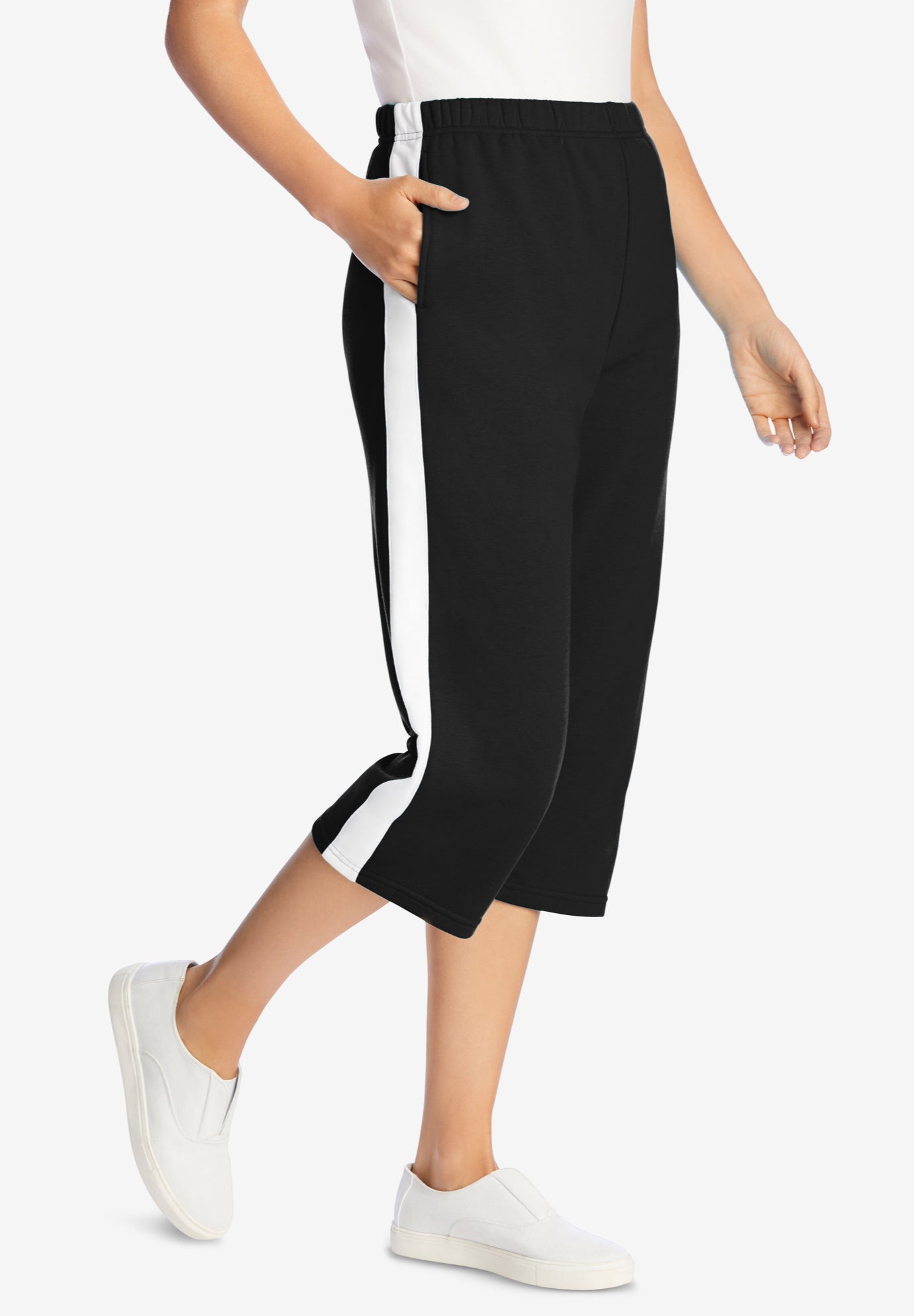 Side-Stripe Cotton French Terry Capri image number 3