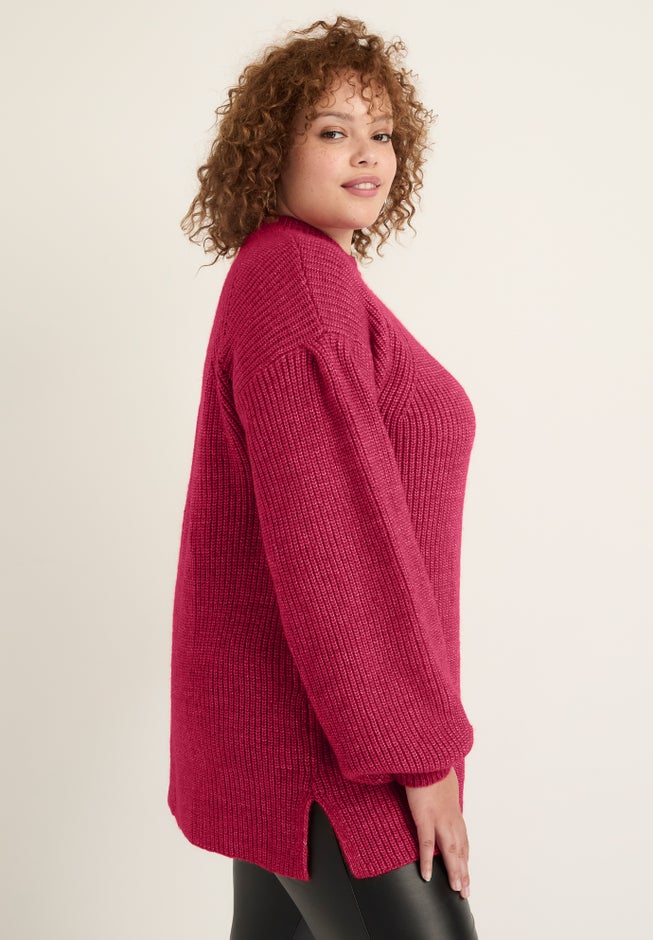 Puff-Sleeve Mockneck Sweater image number null