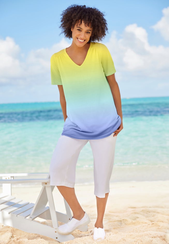 Short-Sleeve V-Neck Shirred Tee image number 5