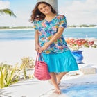 Short-Sleeve V-Neck Shirred Tee image number null