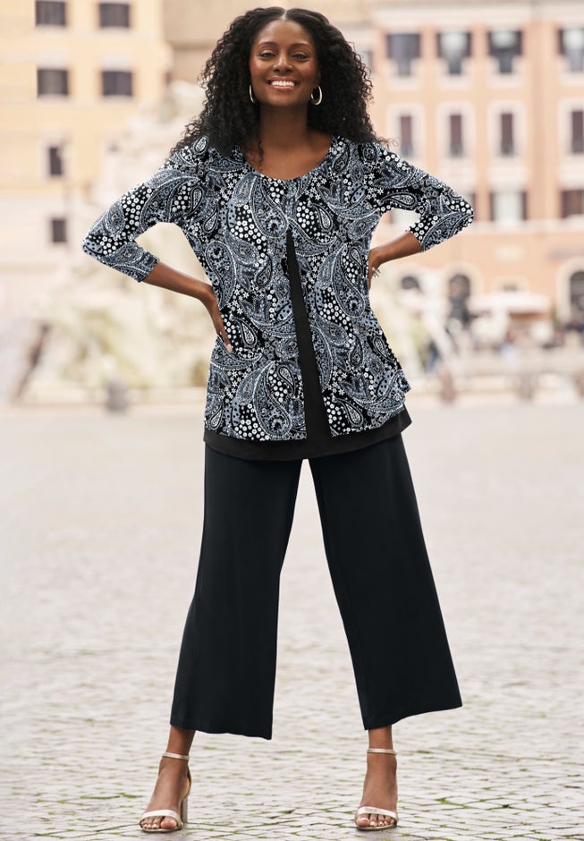 Everyday Stretch Knit Wide Leg Crop Pant image number 3