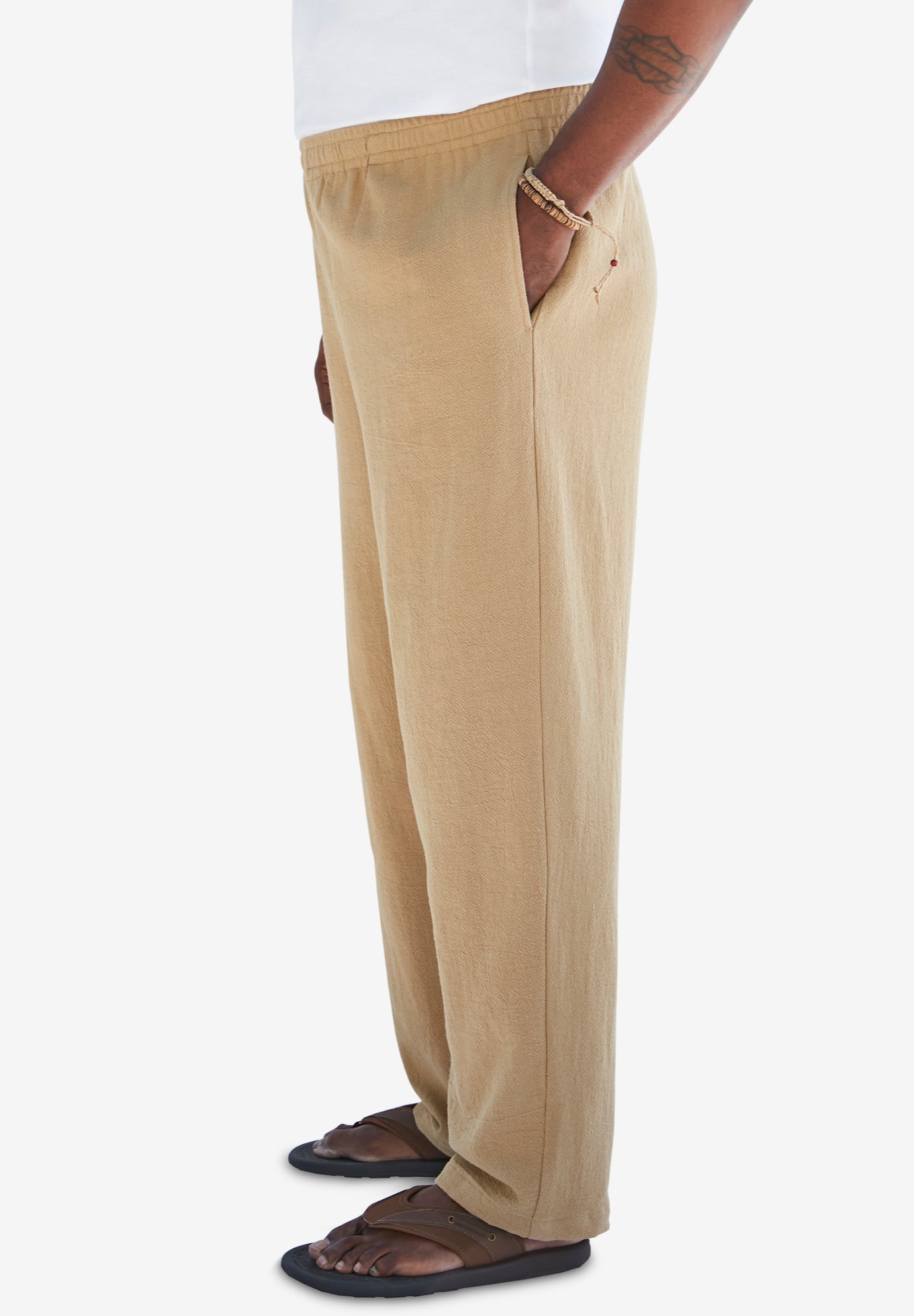 Elastic Waist Gauze Cotton Pants image number 2