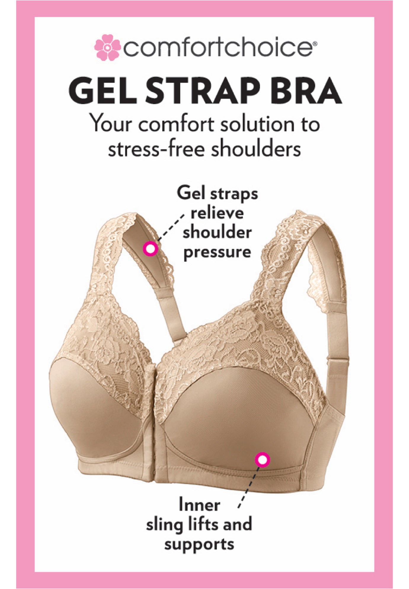 Front Close Wireless Gel Strap Bra image number 4