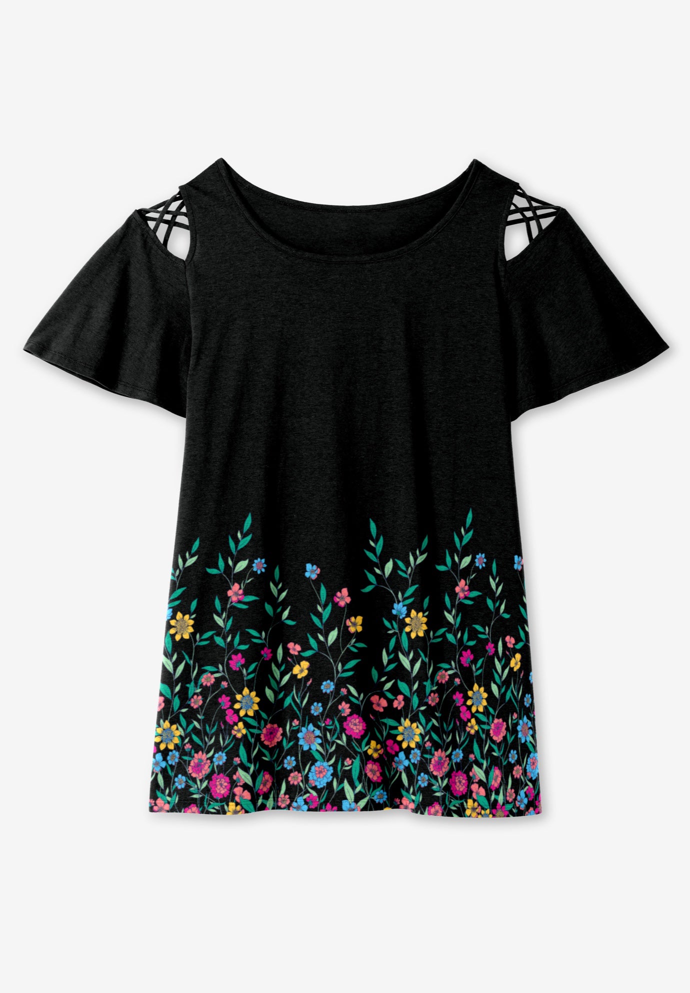 Lattice-Detail Cold-Shoulder Tee image number 1