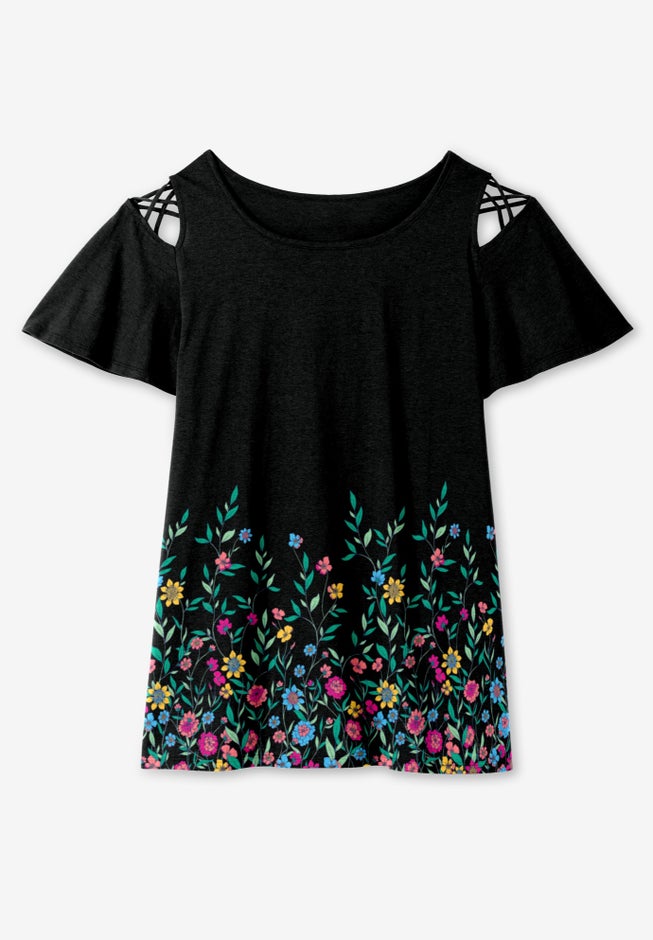 Lattice-Detail Cold-Shoulder Tee image number 1