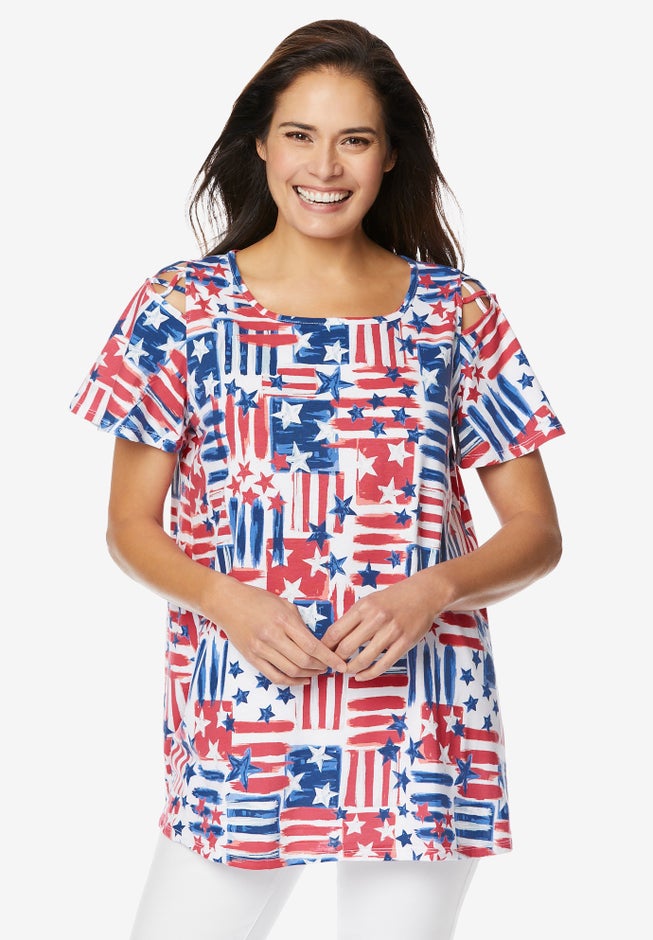 Lattice-Detail Cold-Shoulder Tee image number 2