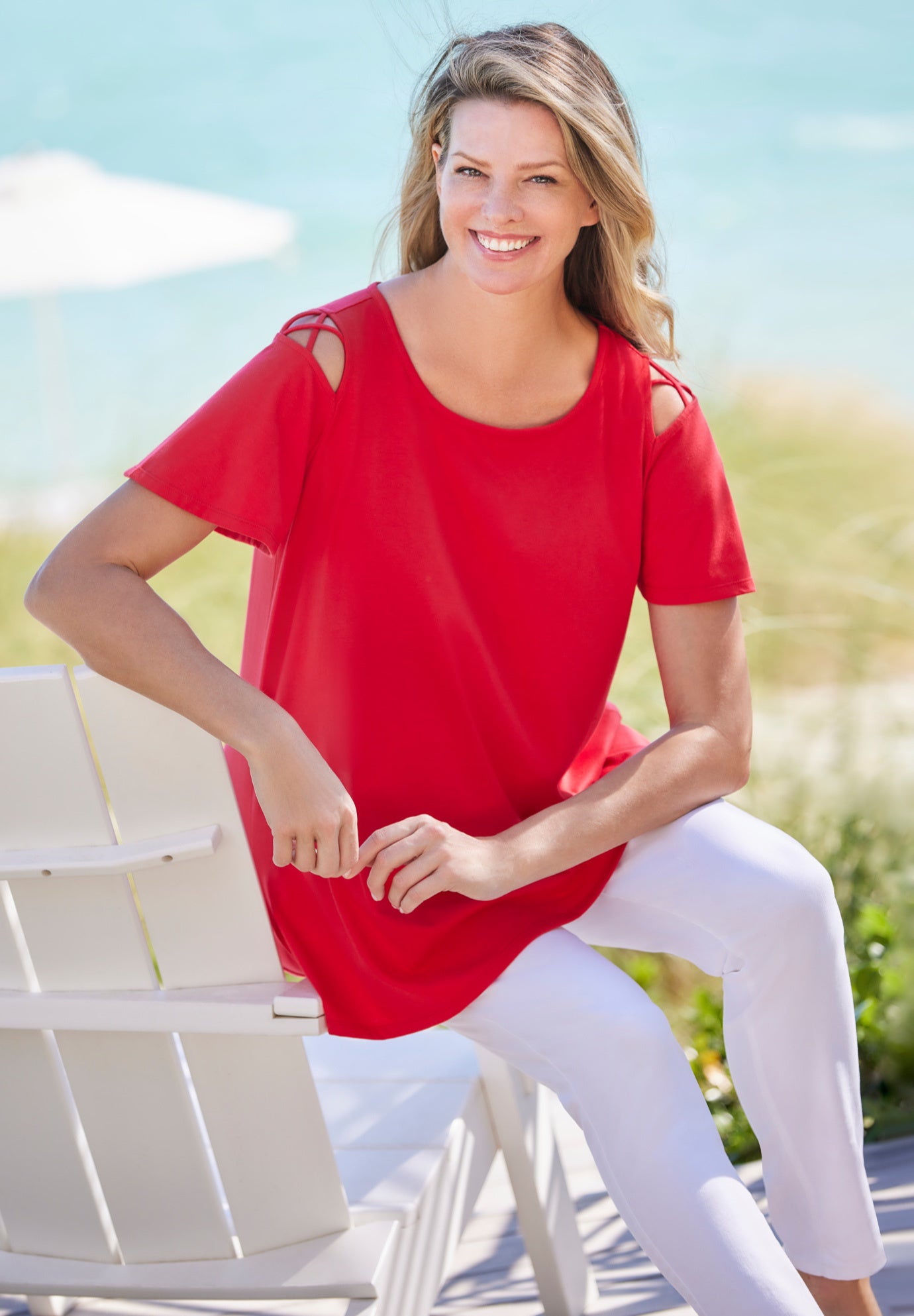 Lattice-Detail Cold-Shoulder Tee image number 3