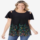 Lattice-Detail Cold-Shoulder Tee image number null