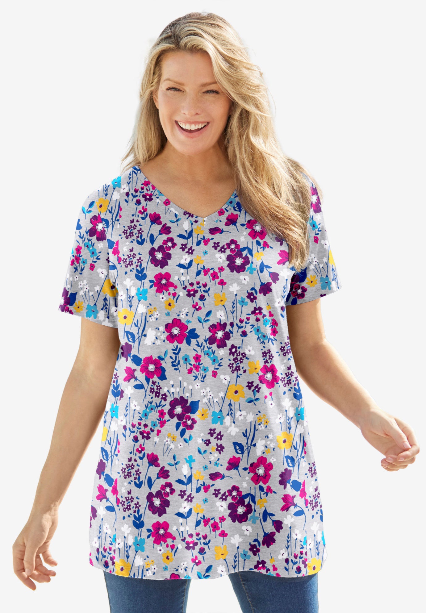 Perfect Printed Short-Sleeve V-Neck Tunic image number 6