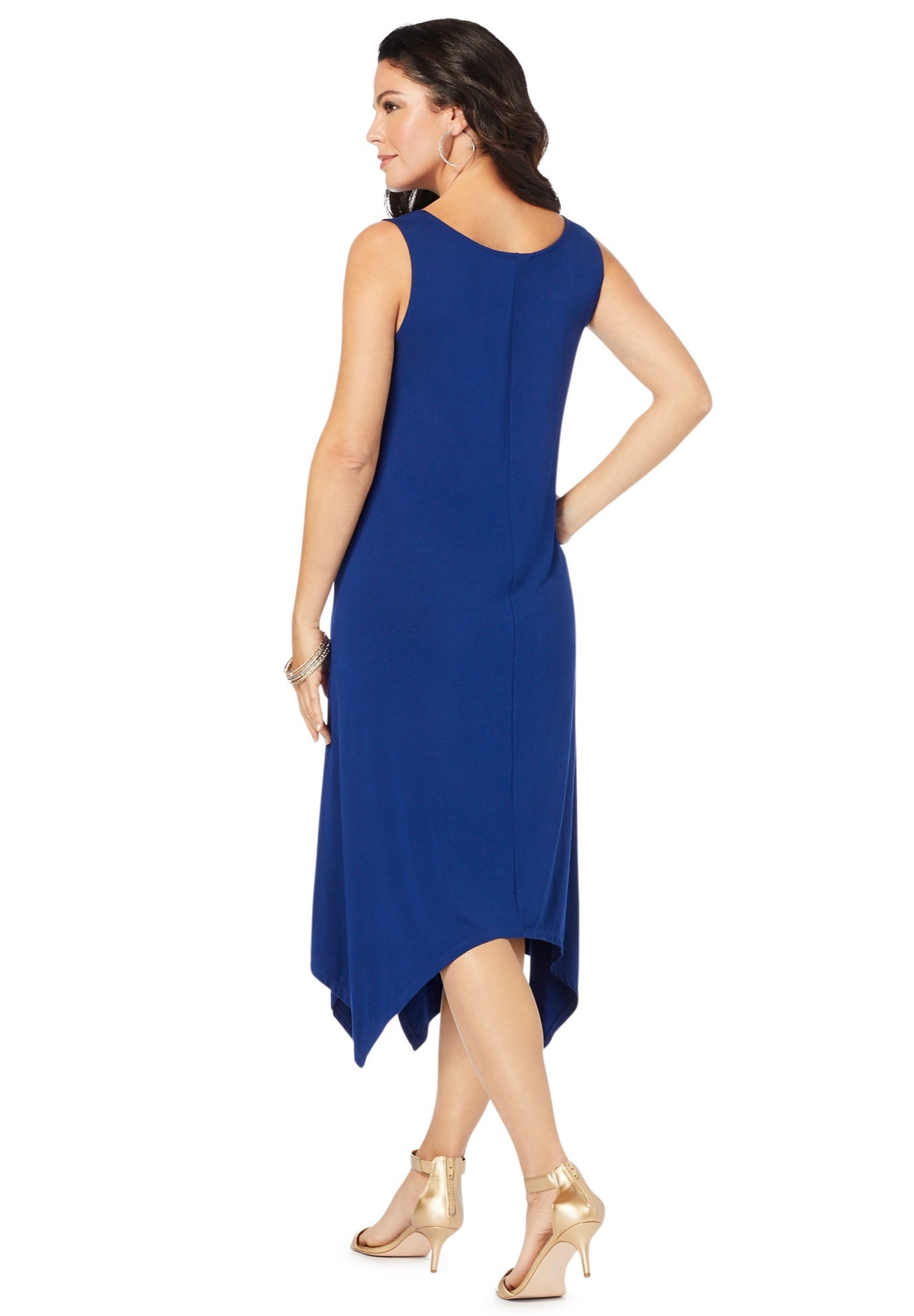 Plus Size Stretch Knit Mid Length Sleeveless Swing Dress image number 1