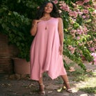 Plus Size Stretch Knit Mid Length Sleeveless Swing Dress image number null