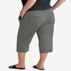 Ribbed Elastic Waist Linen-Blend Capris image number null