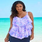 Longer-Length Tiered-Ruffle Tankini Top image number null