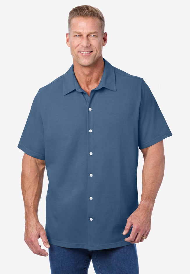 Lightweight Stretch Mesh Piqué Button Down Shirt image number 4