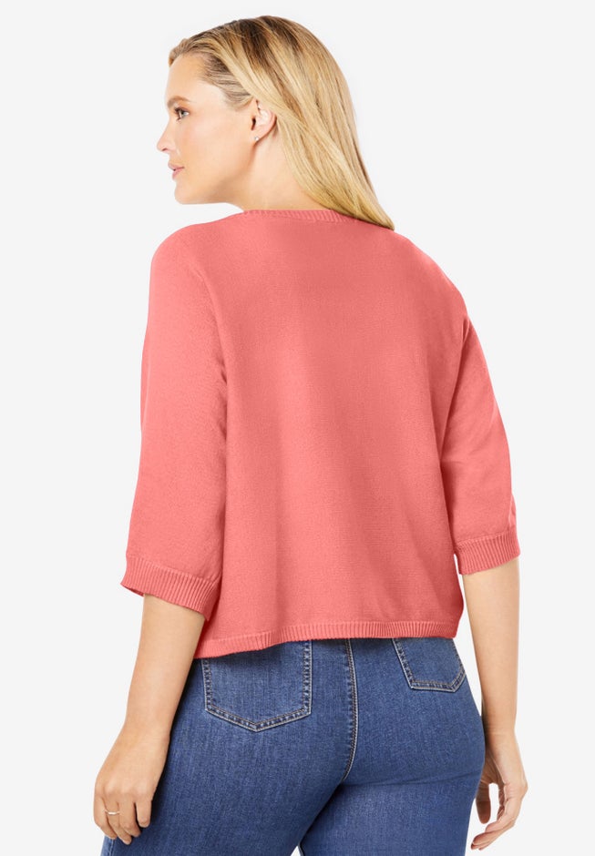 Rib Trim Cardigan Shrug Sweater image number 1