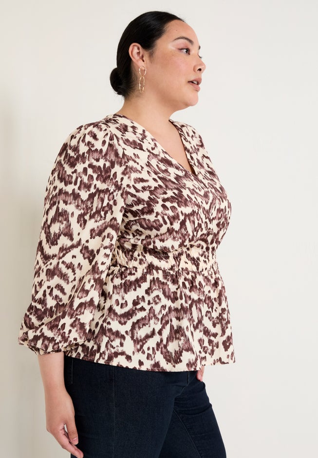 Puff-Sleeve Peplum Blouse image number 2