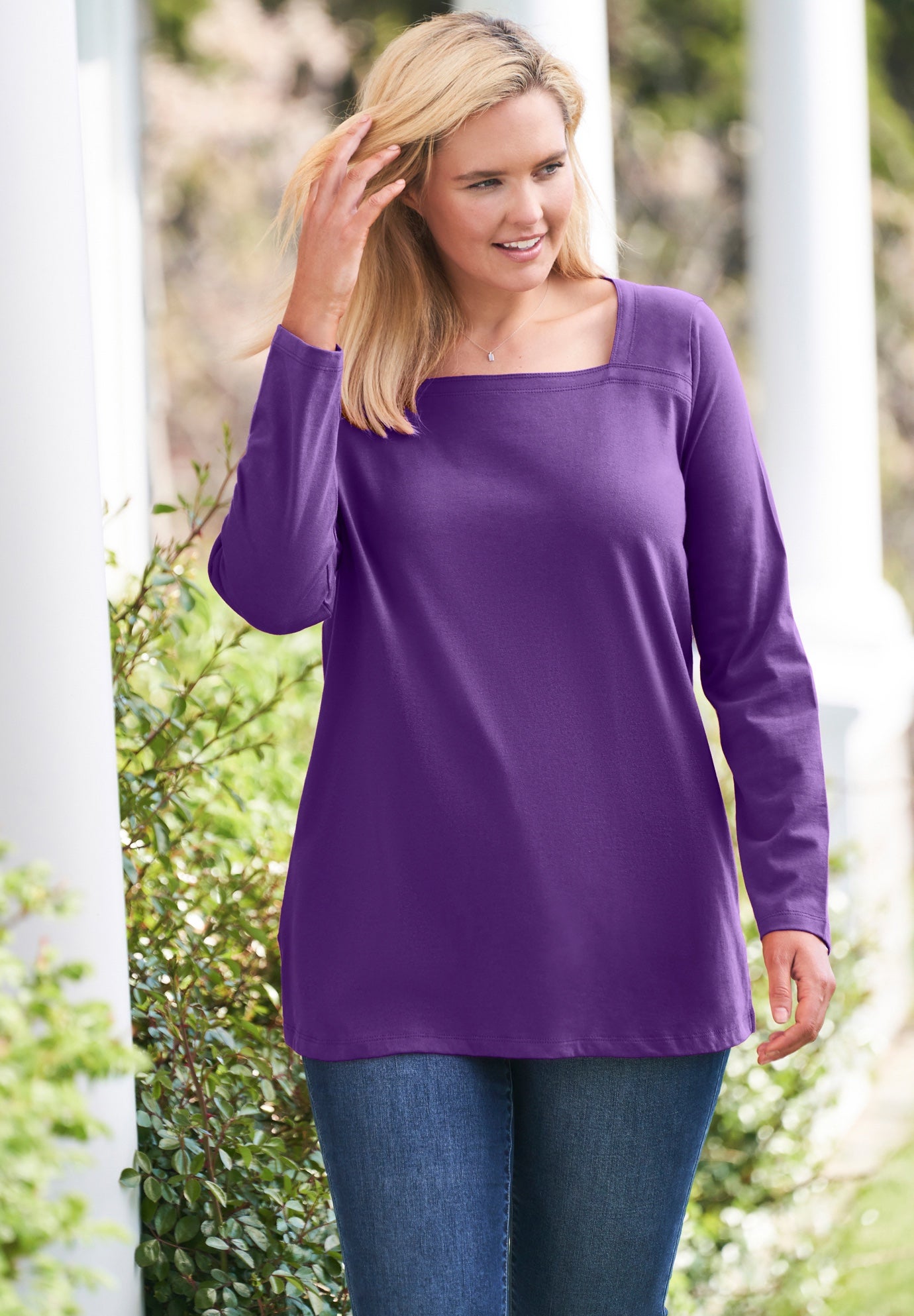 Perfect Long-Sleeve Square-Neck Tee image number 2