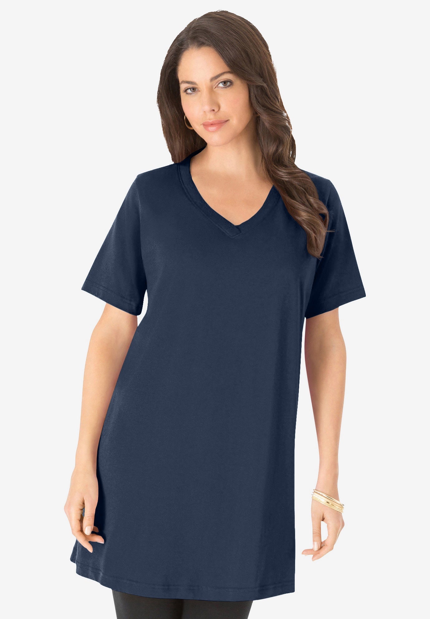 Plus Size Cotton Short Sleeve V-Neck Ultimate Tunic image number 0