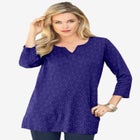 Plus Size Three-Quarter Sleeve Notch Neck Soft Knit Tunic image number null