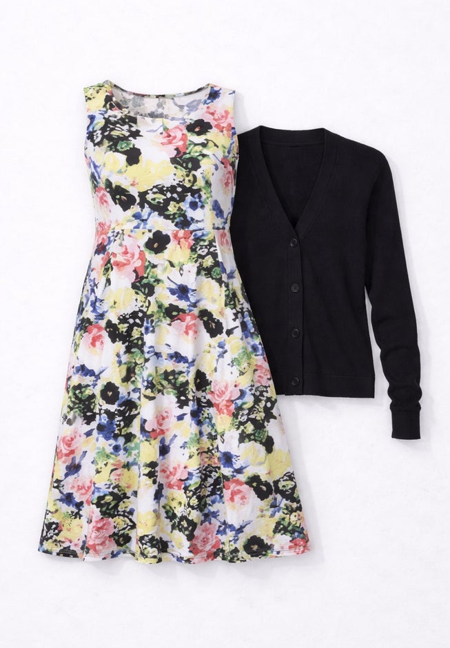 Stretch Jersey Knit Sleeveless Scoop Neck Fit and Flare Dress image number 2