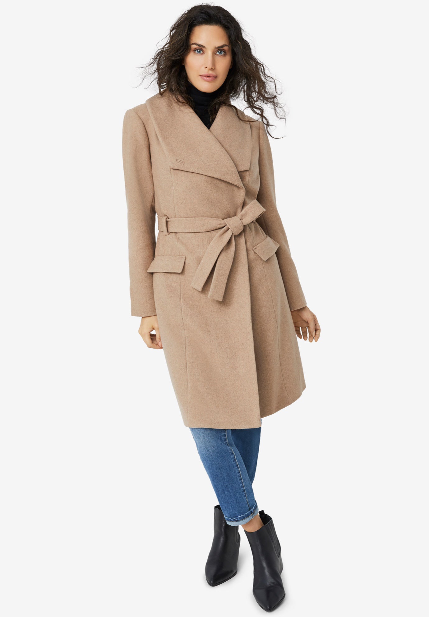 Wrap-Collar Wool-Blend Coat image number 0