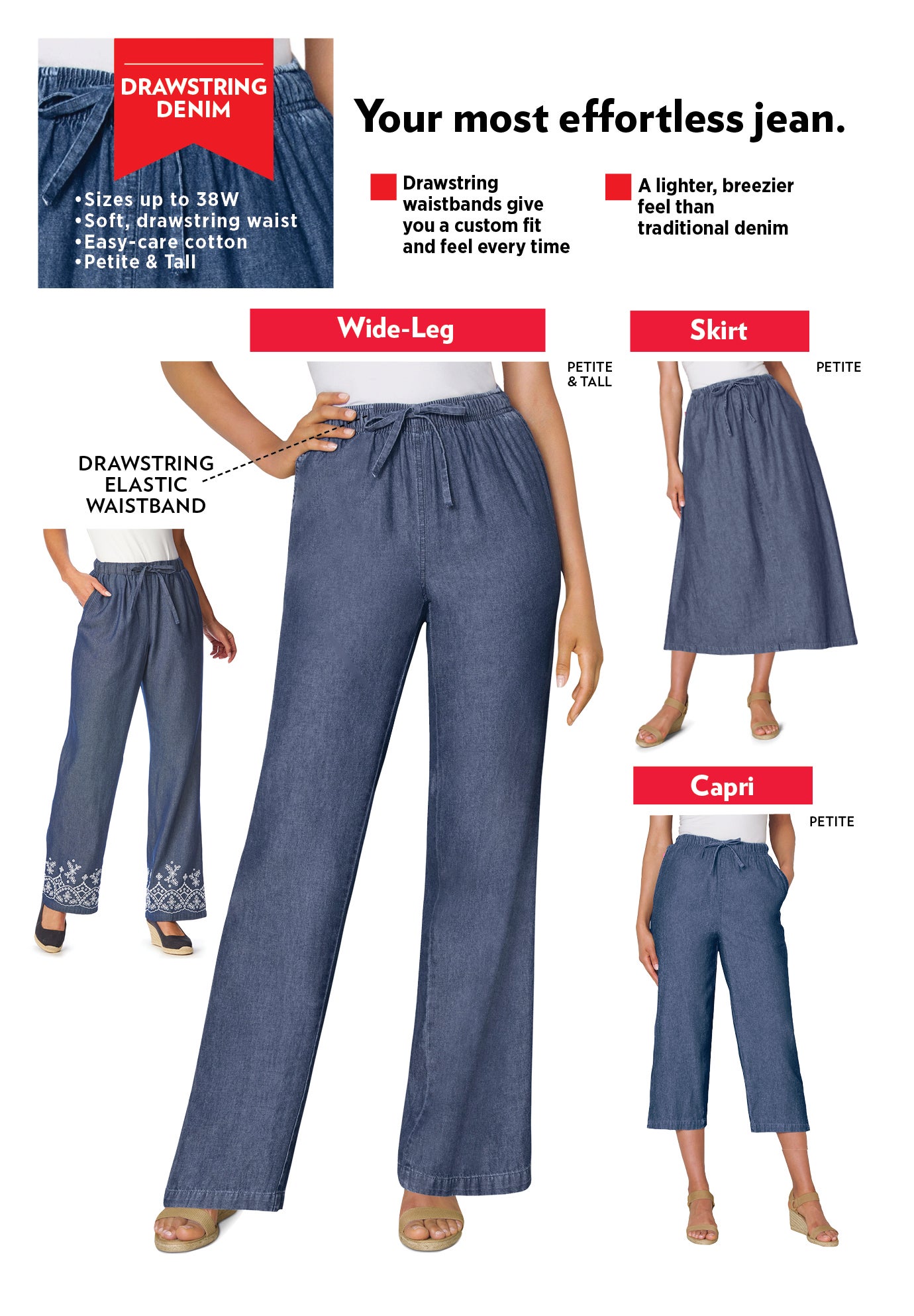 Drawstring Denim Capri image number 4
