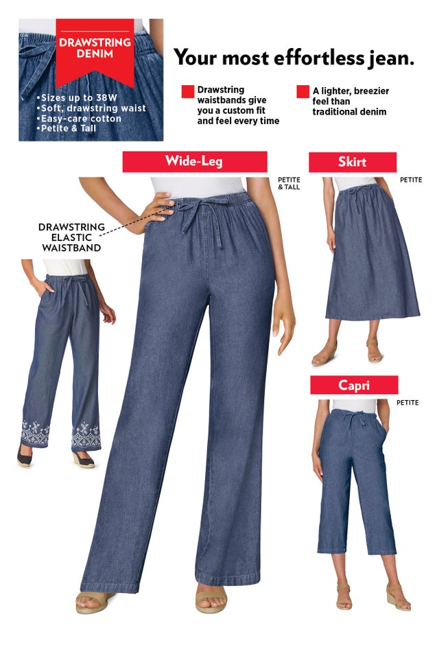 Drawstring Denim Capri image number 4