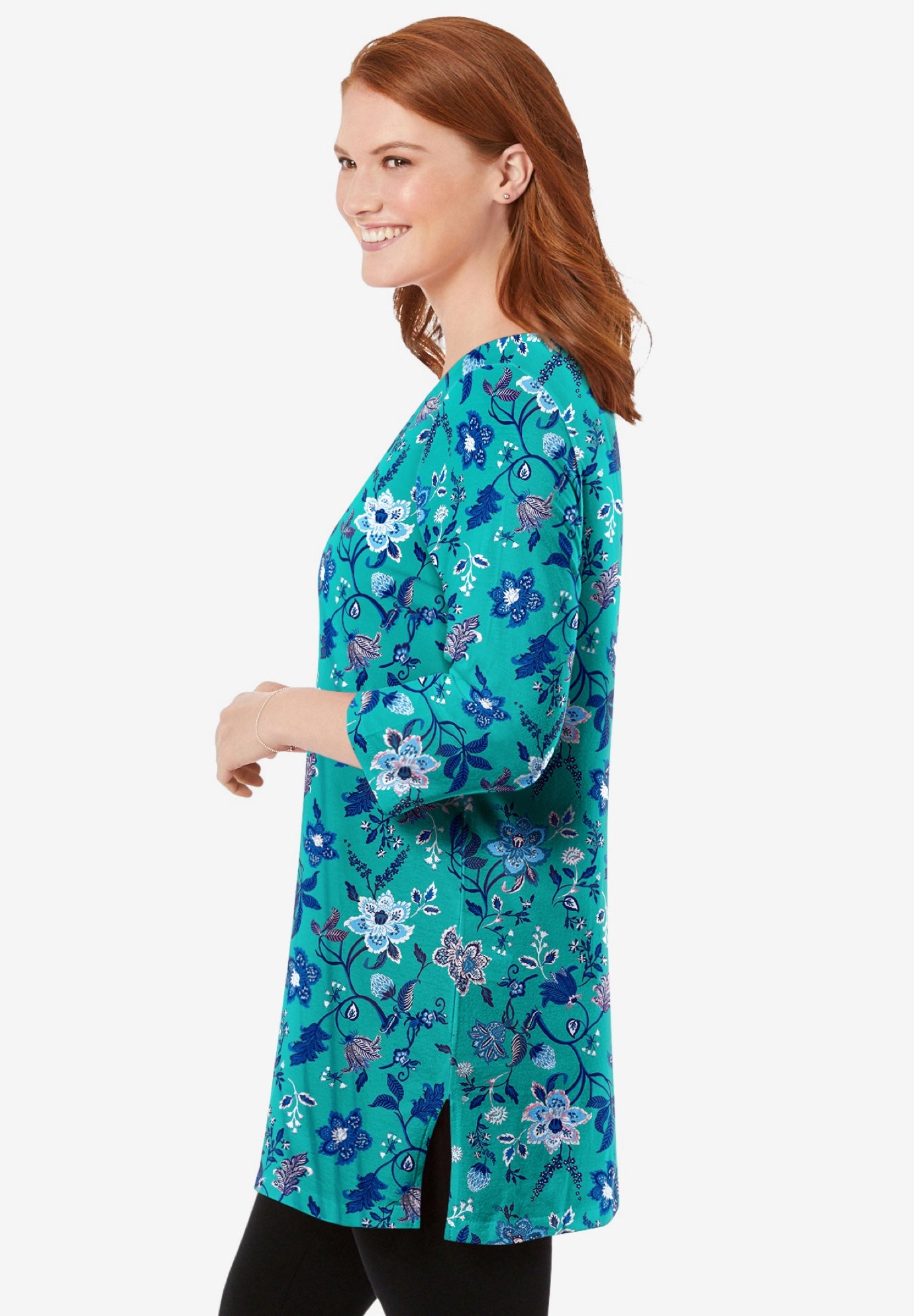 Perfect Printed Three-Quarter-Sleeve Scoopneck Tunic image number 2