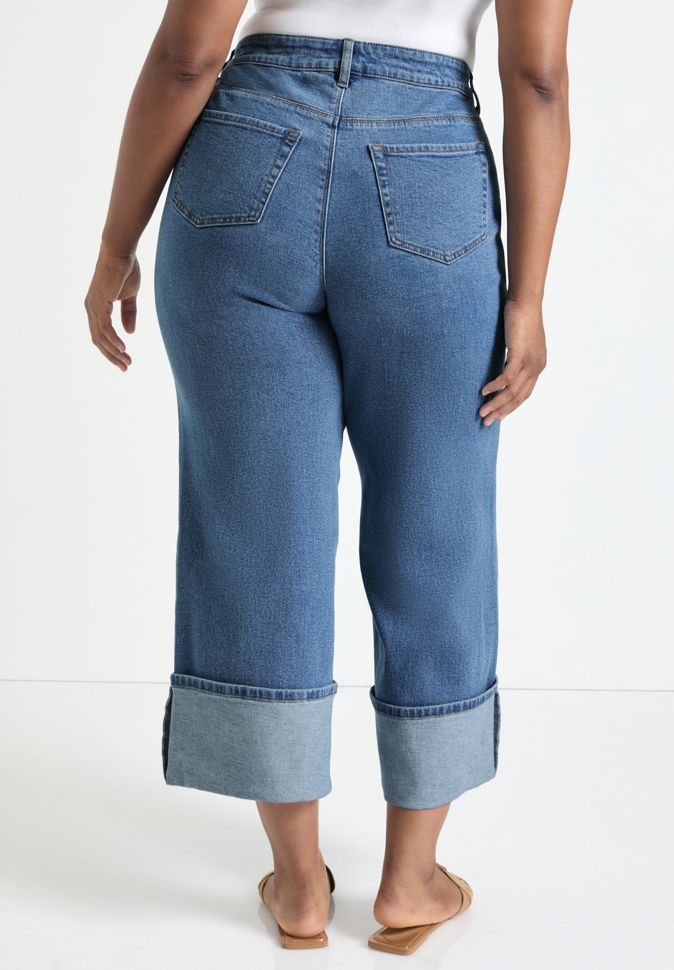Wide-Leg Cropped Cuffed Jeans image number 1