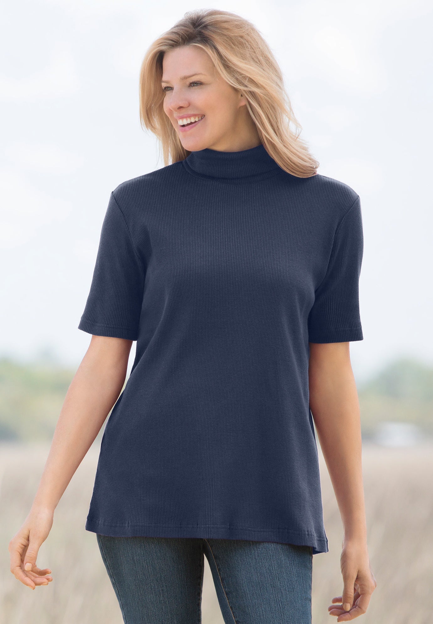 Ribbed Short Sleeve Turtleneck image number 5