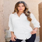 Plus Size Kate Long Sleeve Easy Cotton-Blend Button-Front Shirt image number null
