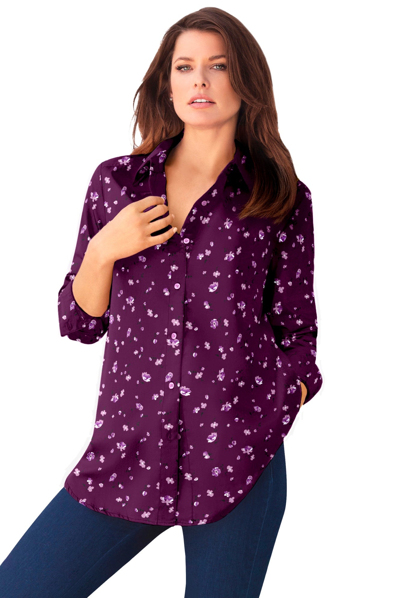 Plus Size Kate Long Sleeve Easy Cotton-Blend Button-Front Shirt image number 0