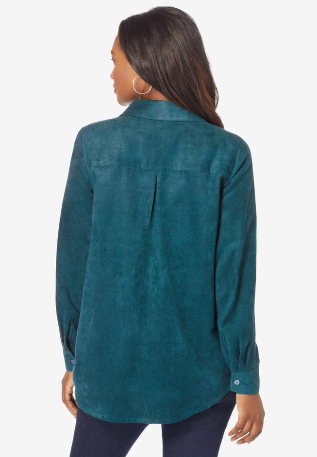 Faux Suede Button-Front Shirt image number 1