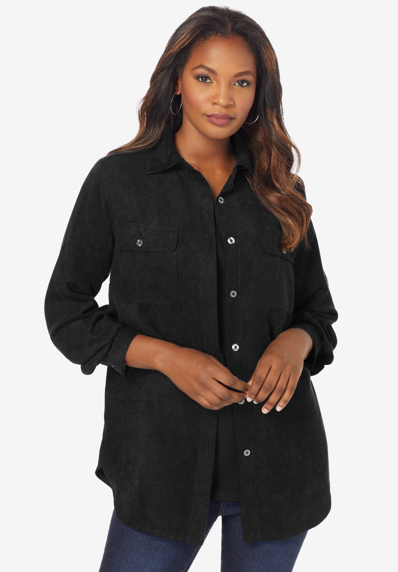 Faux Suede Button-Front Shirt image number 0