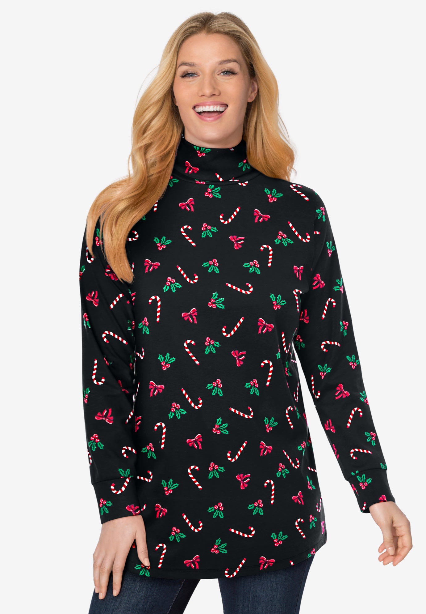 Perfect Printed Long-Sleeve Turtleneck Tee image number 1