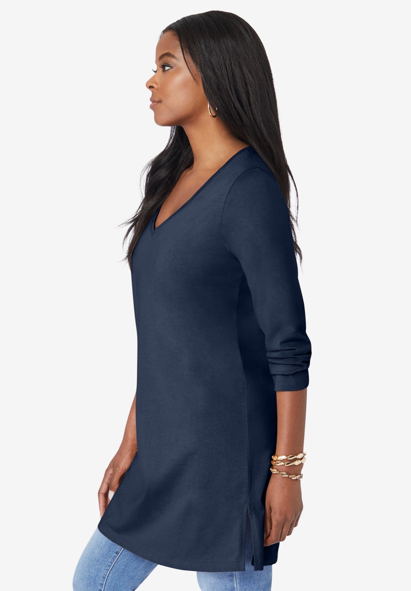 Plus Size Cotton Ultimate Long Sleeve V-Neck Tunic image number 2