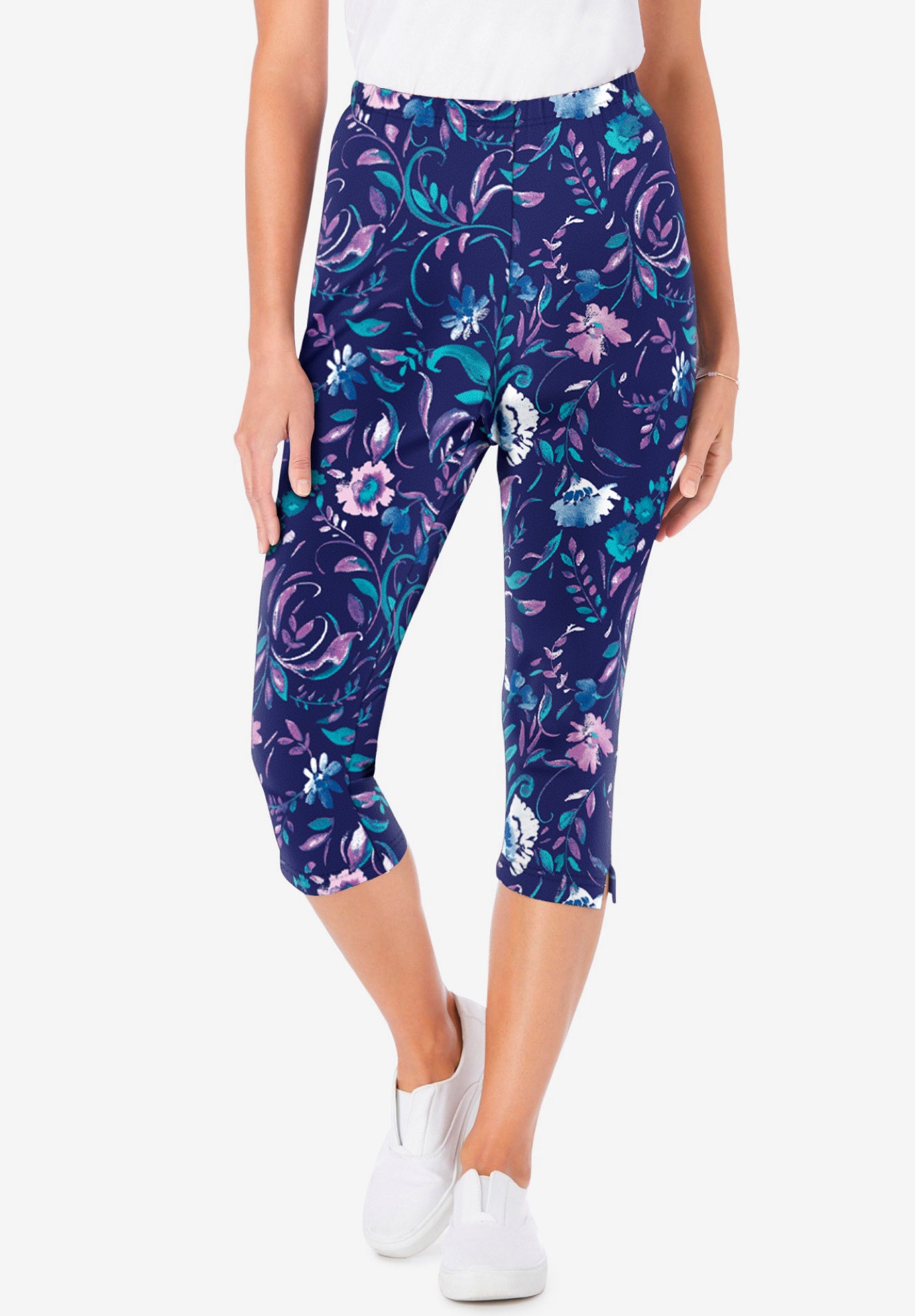 Stretch-Cotton Knit Pull-On Printed Capri Leggings image number 0