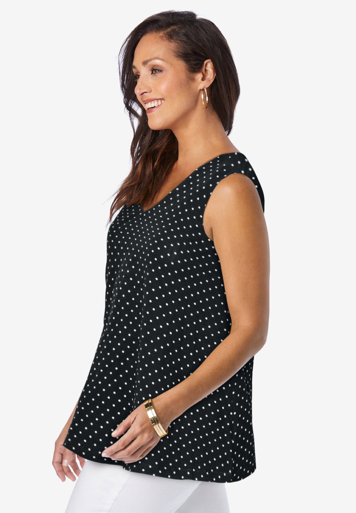 Stretch Cotton V-Neck Trapeze Tank image number 1