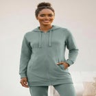 French Terry Long Sleeve Zip-Front Tunic Hoodie image number null