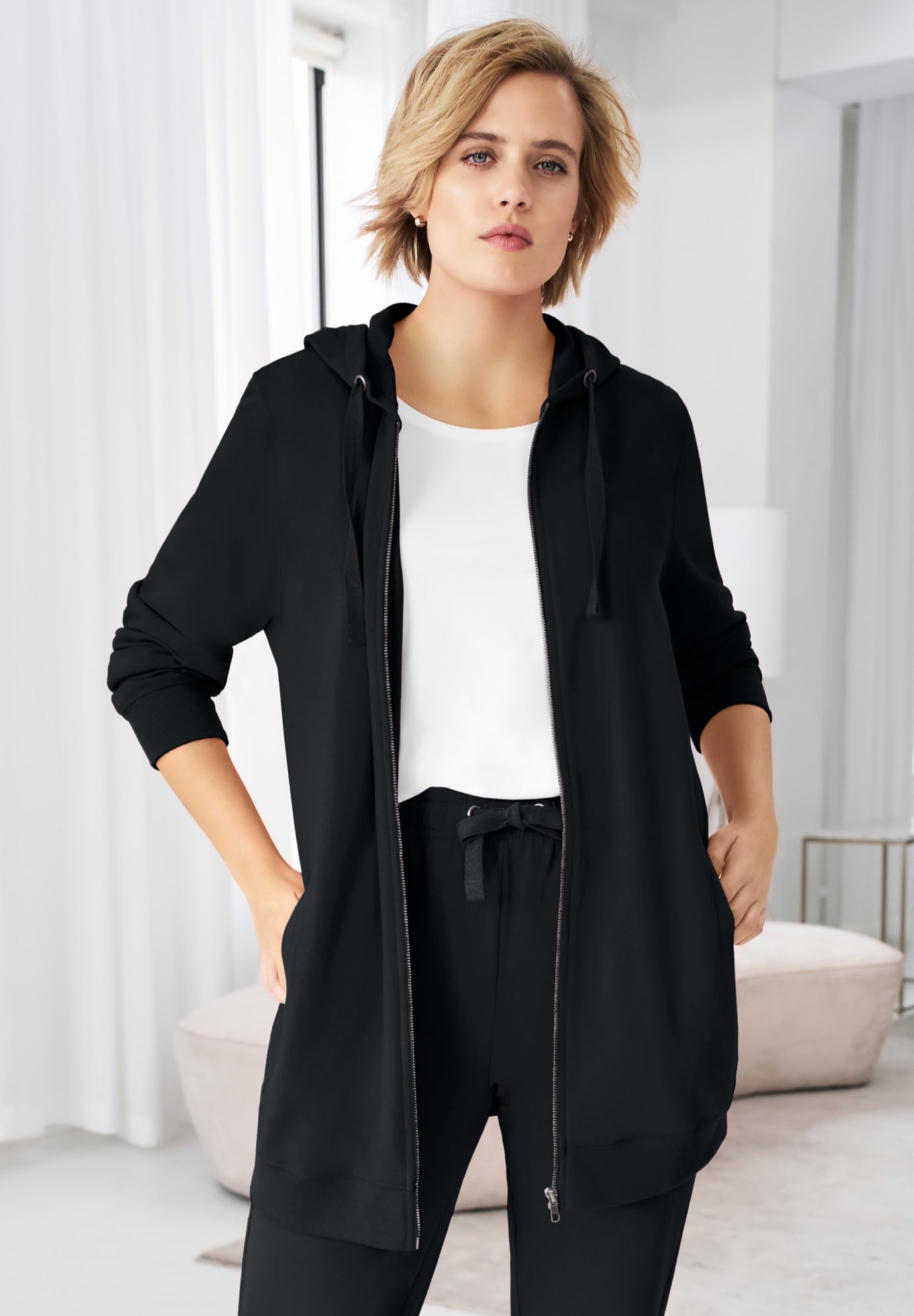 Ellos Studio French Terry Long Sleeve Zip-Front Tunic Hoodie image number 0