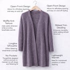 Open Front Long Ribbed Sleeve Waffle Cardigan image number null