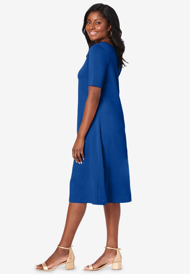 Stretch Cotton Square Neck Midi Dress image number 2