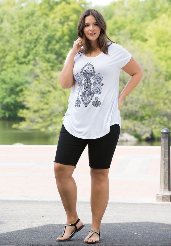 Mid-Rise Button-Front Stretch Denim Shorts image number 1